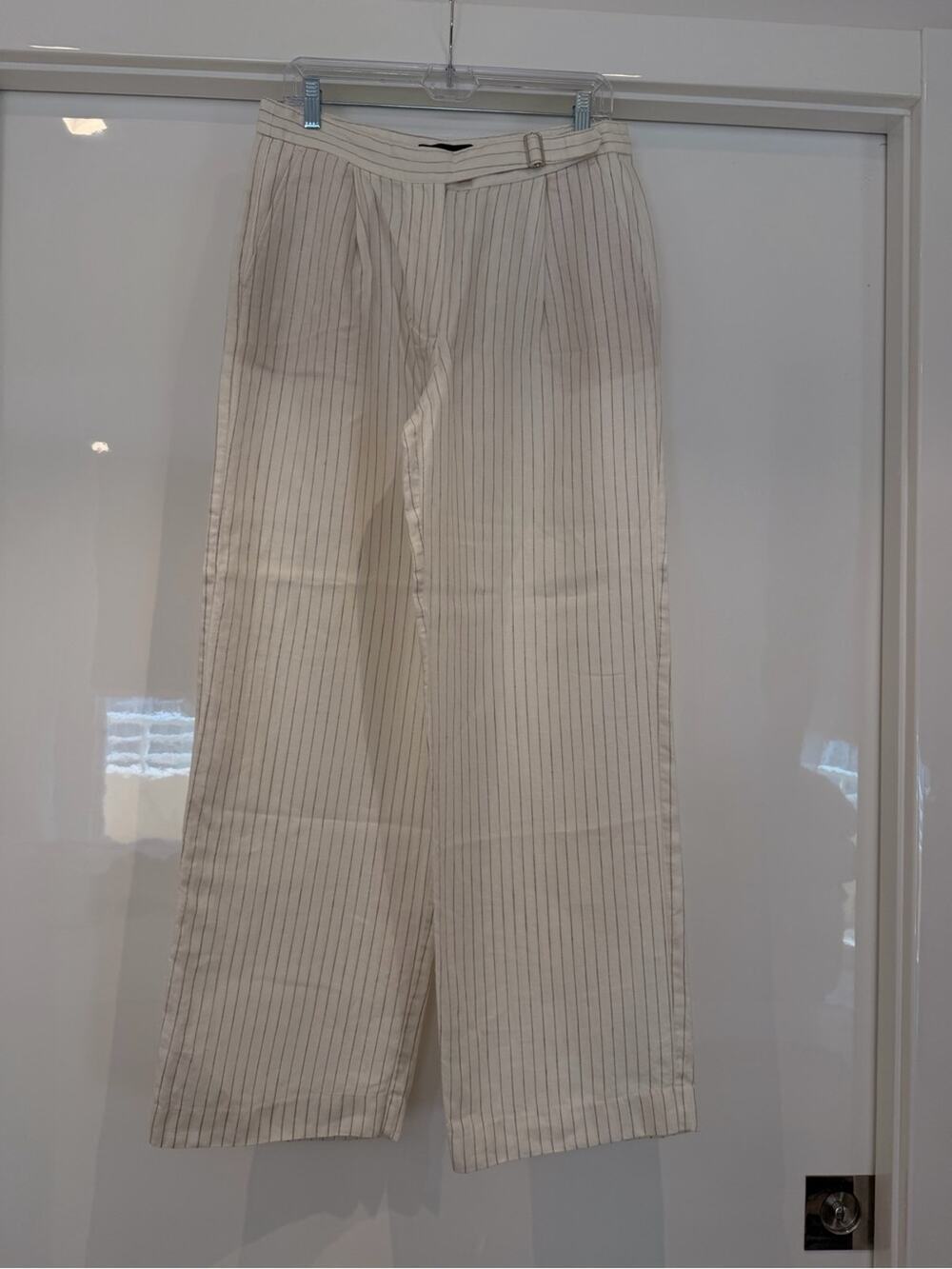 Cream Pinstripe Wide-Leg Dress Pants